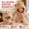 Soft Plush Beanie Hat Scarf Windproof Ear Protection Cap Cute Bear Neck Warmer Hat  Women