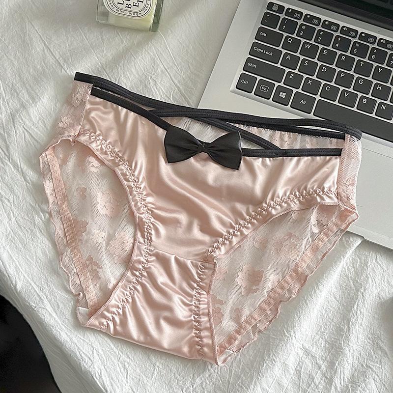 Female Summer Thin Model Pure Desire Sexy Lace Ice Silk Translucent Breathable Low Waist Triangle Briefs