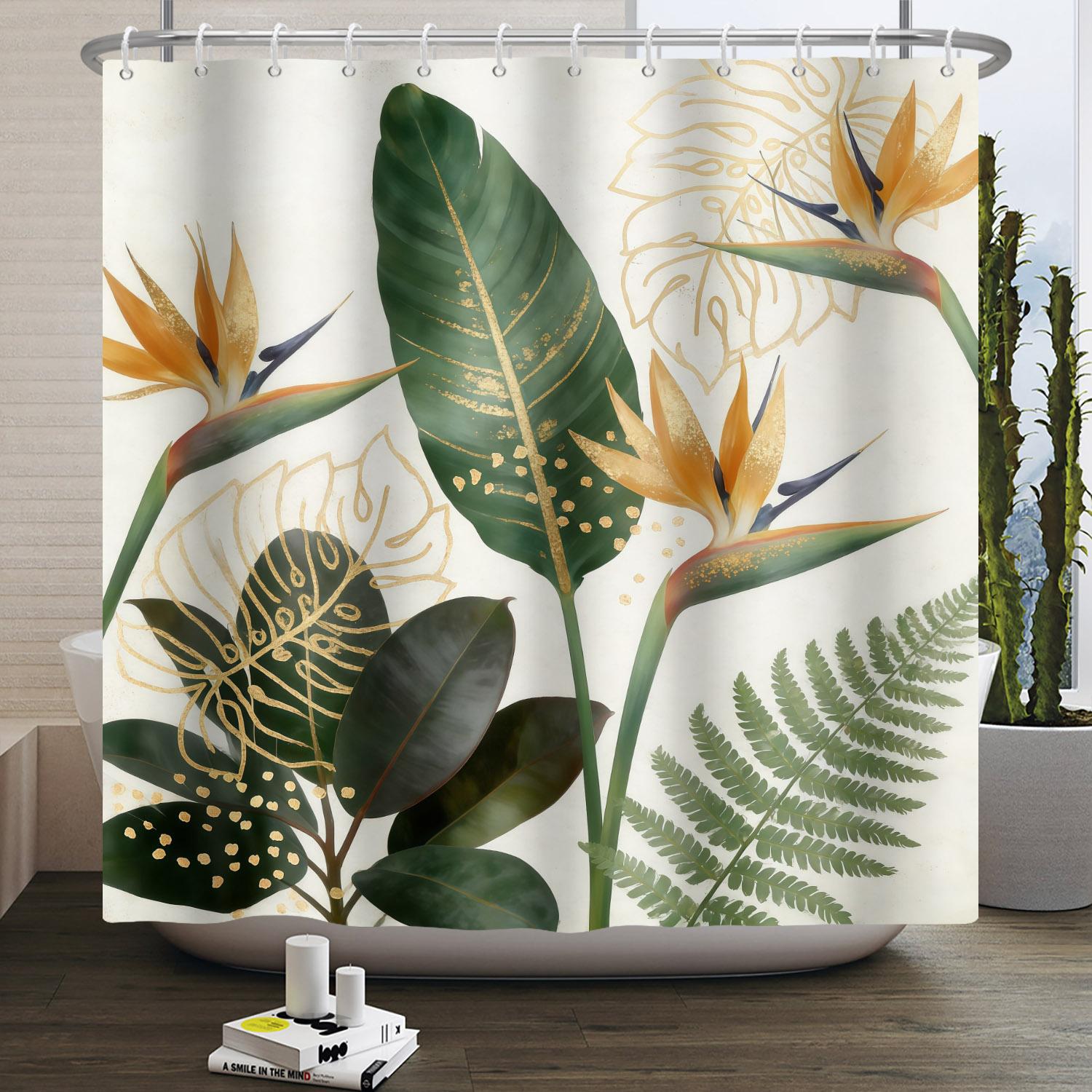 

Summer Tropical Leaves Shower Curtains Monstera Palm Green Palm Leaf Plant Design Bathroom Decoration Privacy Curtains With Hook W60H190(CM)-1 Pcs