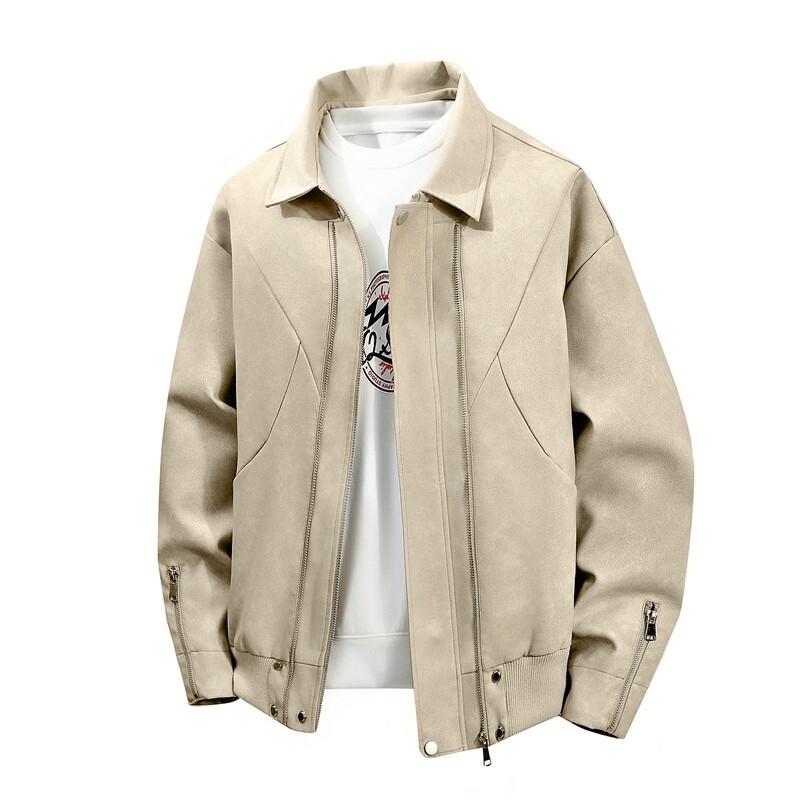 Spring and Autumn Men's Coffee Leather Jacket American Retro Young Versatile Handsome Lapel Jacket Men