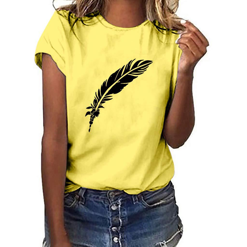 Summer Round Neck 3D Feather Animal Simplicity Print Top Fashionable Casual Short Sleeved Women's T-shirts