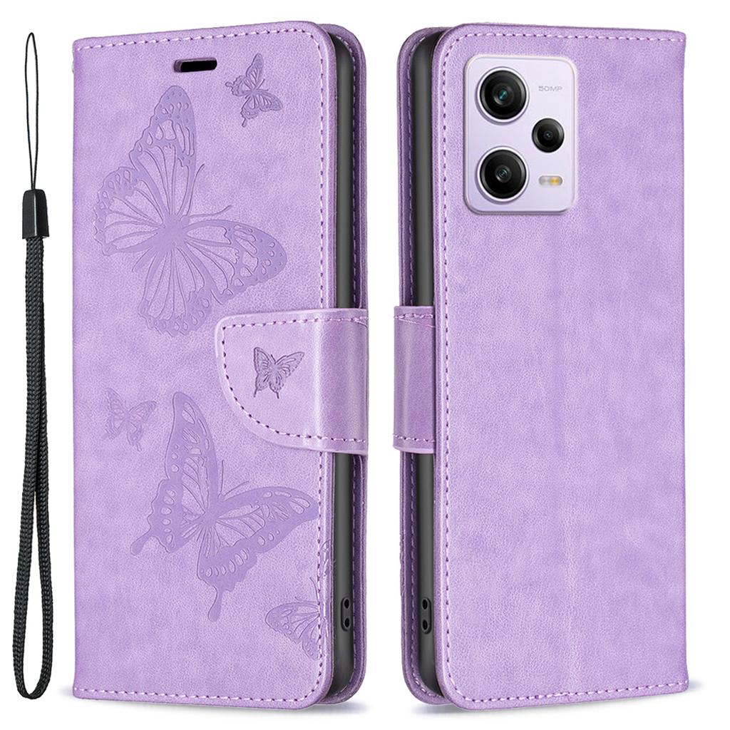Shockproof Case for Xiaomi Redmi Note 12 Pro 5G/Note 12 Pro Speed 5G/Poco X5 Pro 5G PU Leather Cover Butterfly Imprinted with Strap