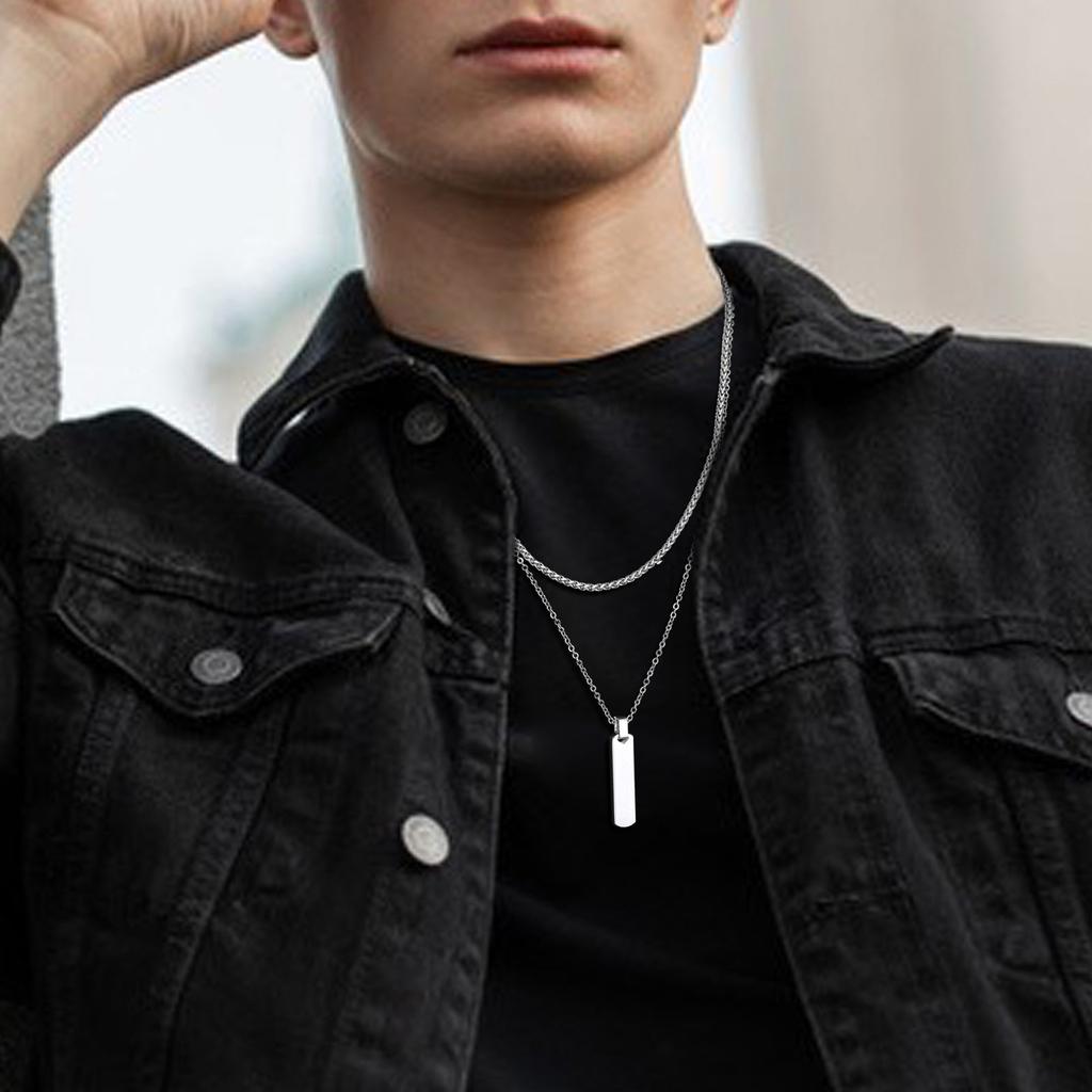 Vertical Bar Stacked Necklaces for Men Boys,Stainless Steel Cuban Chain Twisted Rope Chain Collar,Stylish Zircon Sets Gifts