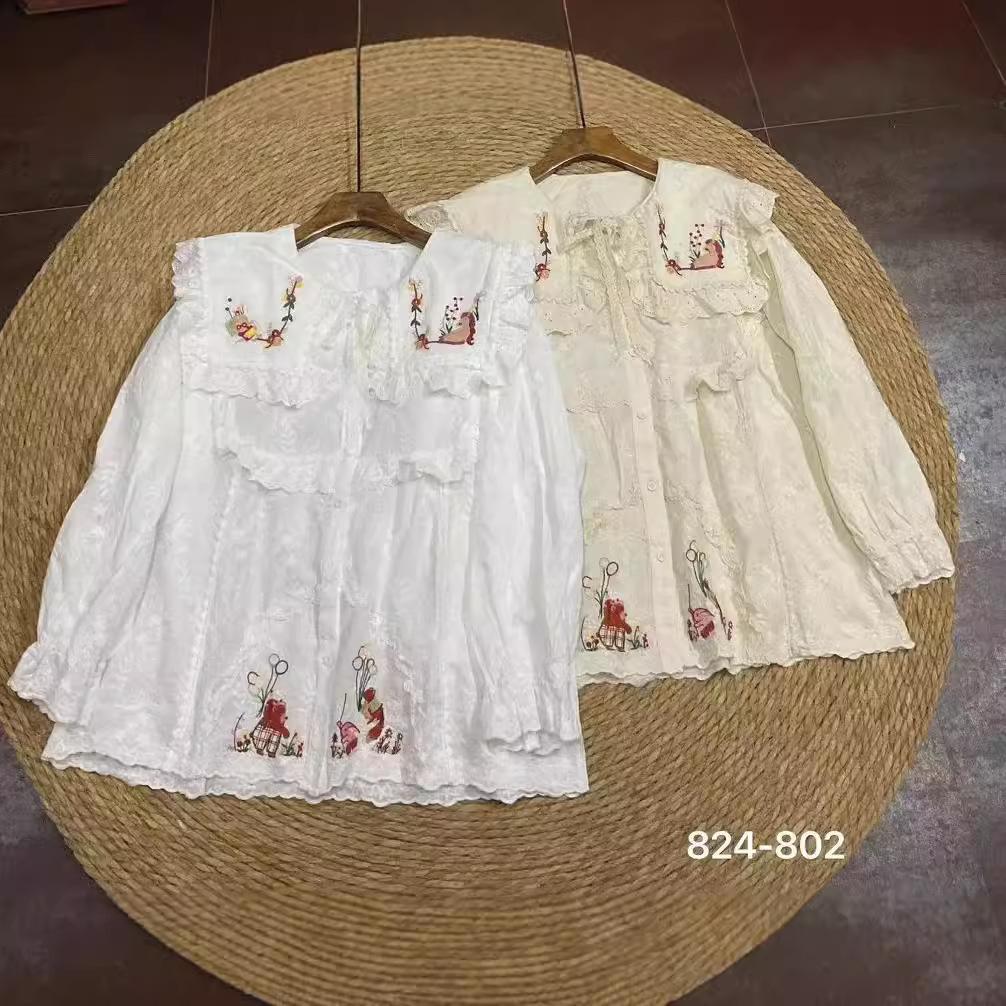 1116 spring new women's lapel Japanese cotton and linen shirt loose shirt versatile top Mori women's clothing age reduction