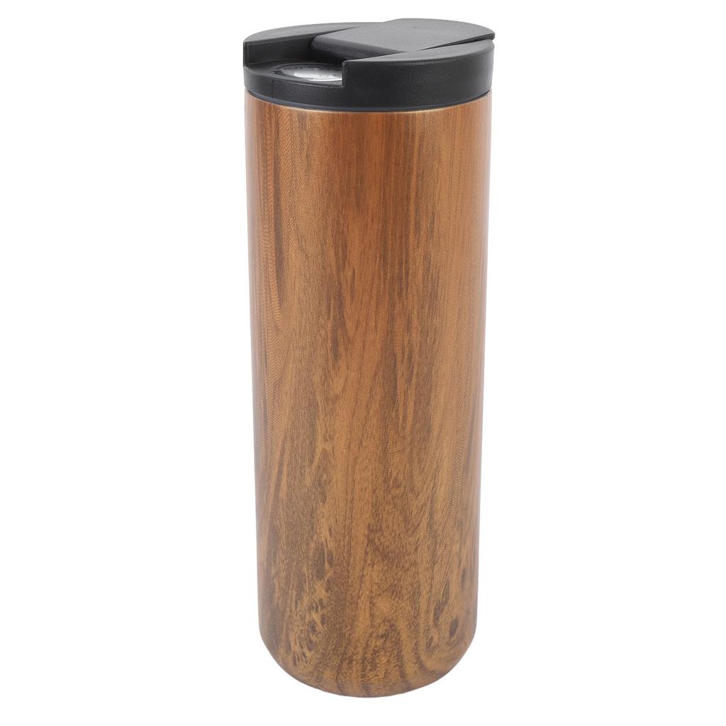 Insulated Travel Mug with Lid 500ml Stainless Steel Wood Pattern Portable Multifunctional for Office