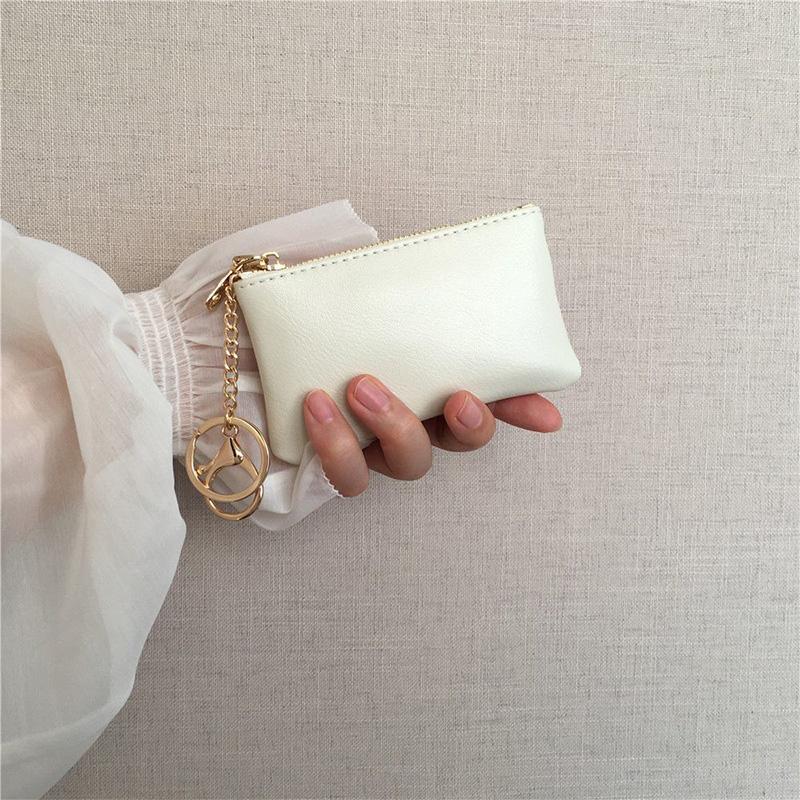 Fashion PU Leather Mini Coin Purse with Metal Chain Keyring, Multi - Minimalist Women's Card & Cash Wallet