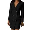 Fashion Women Casual Solid Ladies Long Dress Breasted Long Coat Business White Black