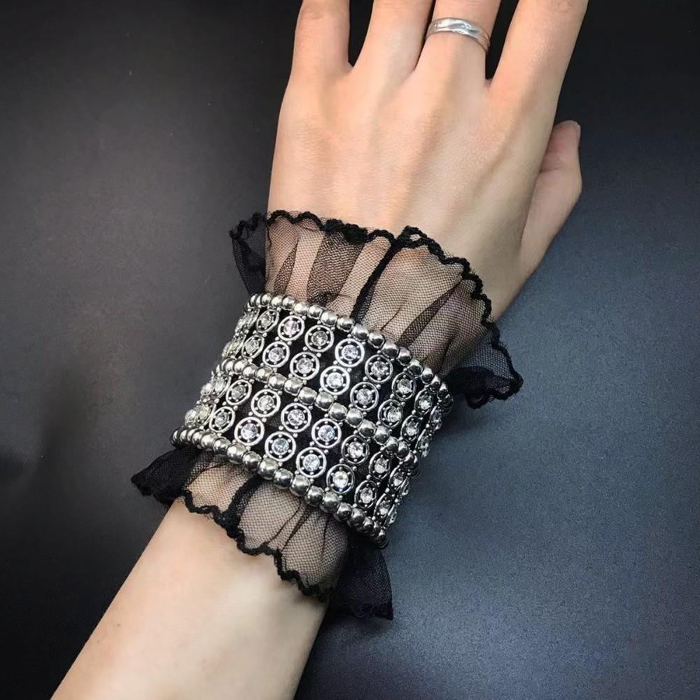 Elastisches Breites Armreif Doppelreihiges Manschettenarmband Trendige Strassarmbänder Für Frauen