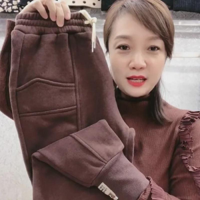 Women's Autumn/Winter Velvet Cuffed Sweatpants - Slim, Loose, Versatile Harem Style