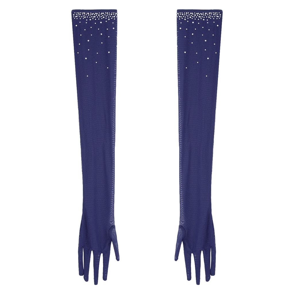 Dámské Jedna Pár Síťované Taneční Rukavice Třpytivé Kamínky Pět Prstů Plná Délka Rukavice Výkonnostní Doplněk