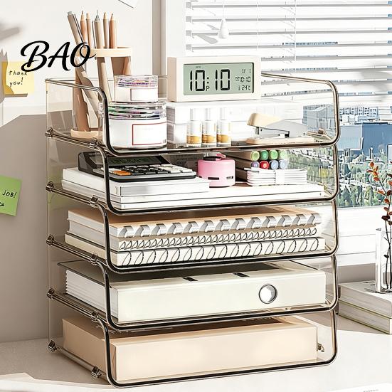 Multi Layer Desk Organizer Clear Acrylic File Tray, 1/2/3/4/5 Tier Paper Ducument Office Supply Storage Rack Box, Stackable Supplies Compact
