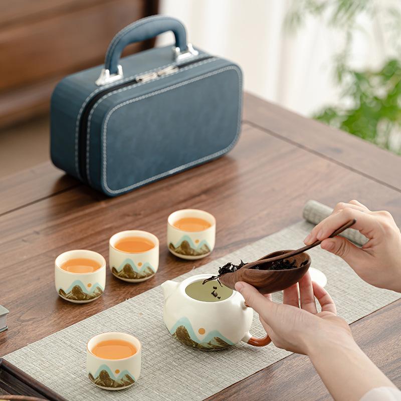 Travel tea set Ceramic outdoor simple portable tea making Household Kung Fu tea set Kuaike cup can be