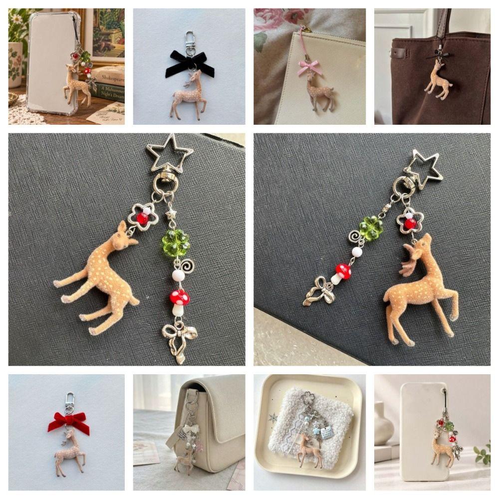 Flocked Flocked Pendant Miniature Animal Bag Charm Flower Bag Hanging Beaded Key Ring  Teens