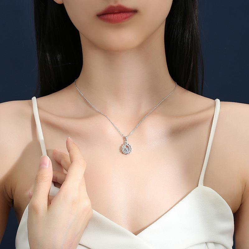 Women's Rhodium Plated 925 Sterling Silver Water Drop Necklace Zirconia Moissanite Pendant Anniversary Wedding Jewelry