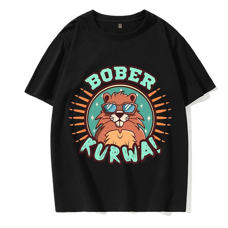 90er Cartoon Biber Kurwa Grunge T-Shirt Lustiges Kurwa Biber Mange T-Shirt Harajuku Y2k T-Shirts Tops Herren Mode EU Größe T-Shirt Kleidung