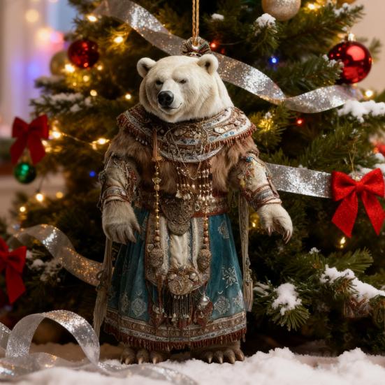 Polar Bear Christmas Ornament Cute Bear Xmas Tree Ornament 2D Acrylic Hanging Pendant for Car Interior Home Decor