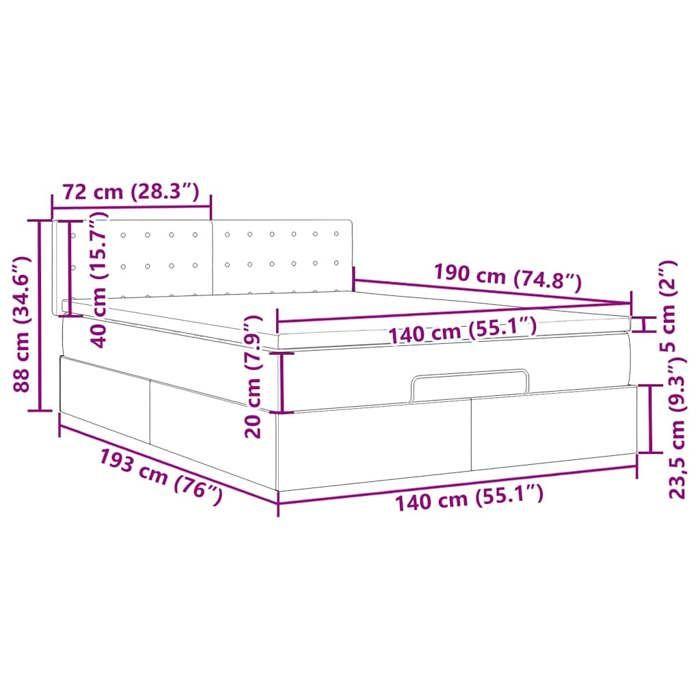 VidaXL Cadre de lit ottoman avec matelas gris foncé 140x190 cm velours, cadre de lit, cadre de lit rembourré, cadre de lit 3311916