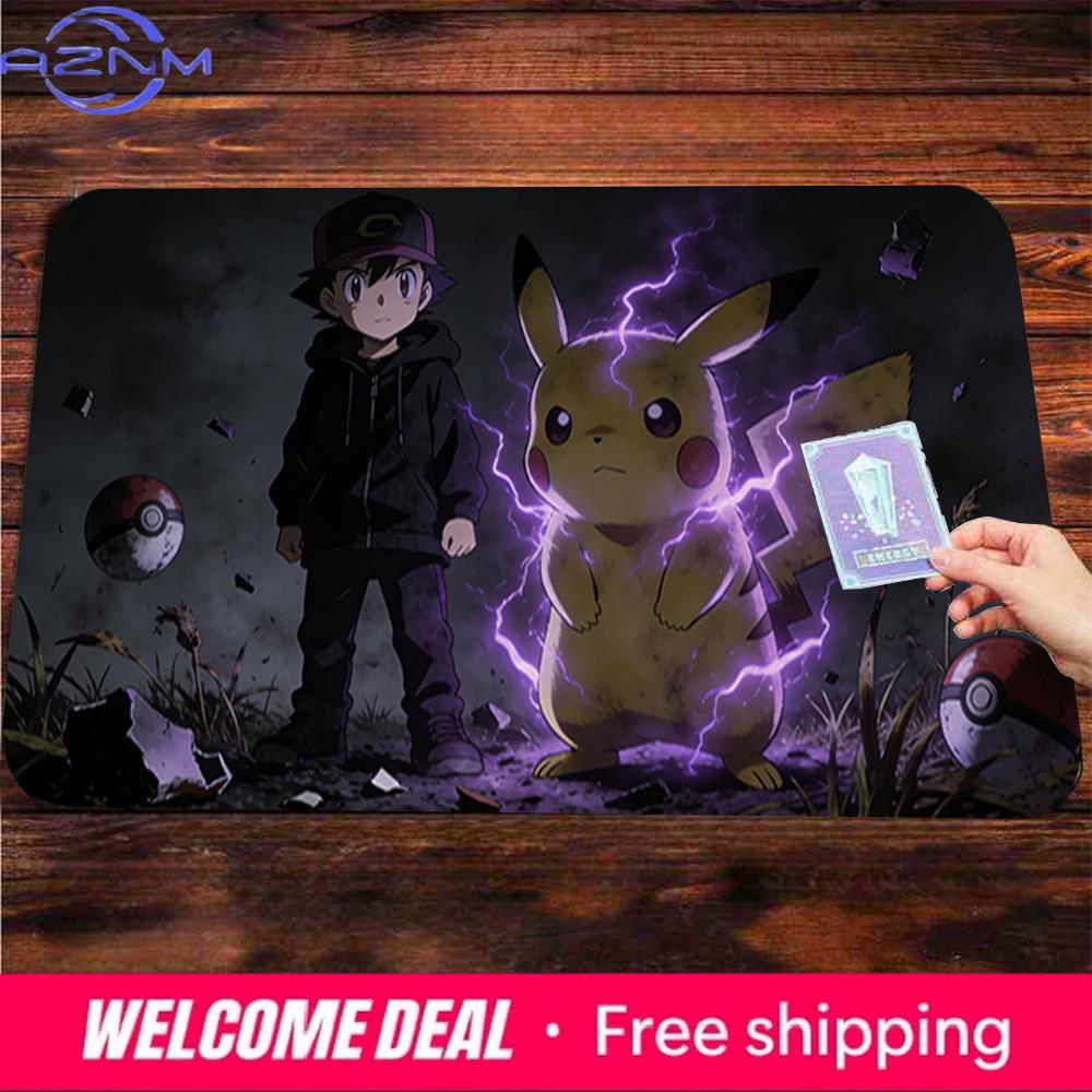 Pokemon Ash Pikachu Purple Lightning TCG Playmat Gaming Mouse Pad NonSlip Desk Mat 30x80x0.2cm