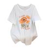 Plus Size Loose Fit Mid-Length Round Neck T-Shirt for Women (Short-Sleeve, Slimming, Belly Covering, Available In Sizes 200/300/350 Jin)
