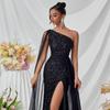 Sequin Mesh Evening Gown High Slit Long Dress Party Stage