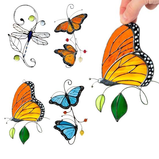 thumbnail image 2 of Handmade Butterfly Suncatcher - 2024 New Outdoor Garden Butterfly Stained Glass Decor, Suncatchers For Indoor Windows Hanging Glass Panel, Hanging Butterflies Sun Catcher For Car ﻿ (Yellow Butterfly 2 of 10