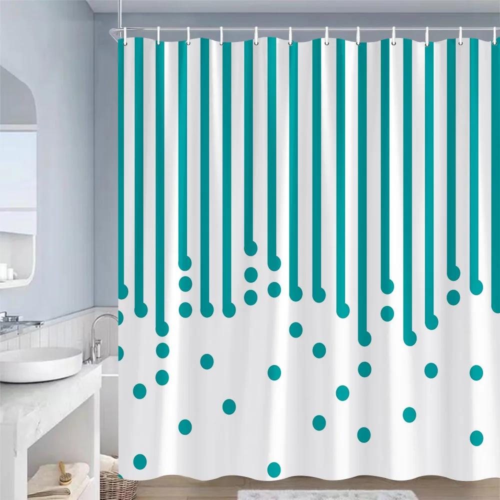 Colourful Striped Shower Curtains Red Yellow Blue Purple Round Dots Modern Geometric Bathroom Curtain Decor Polyester With Hooks