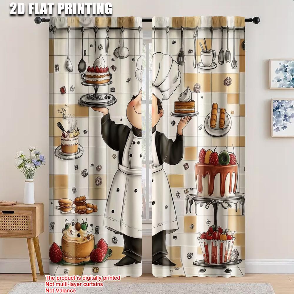 

2pcs spring summer Curtains Baker Pastries Kitchen Art Digital Print Drapes Versatile Polyester Fabric Decorations Outdoor for 100*130 Grommet Top 1pcs