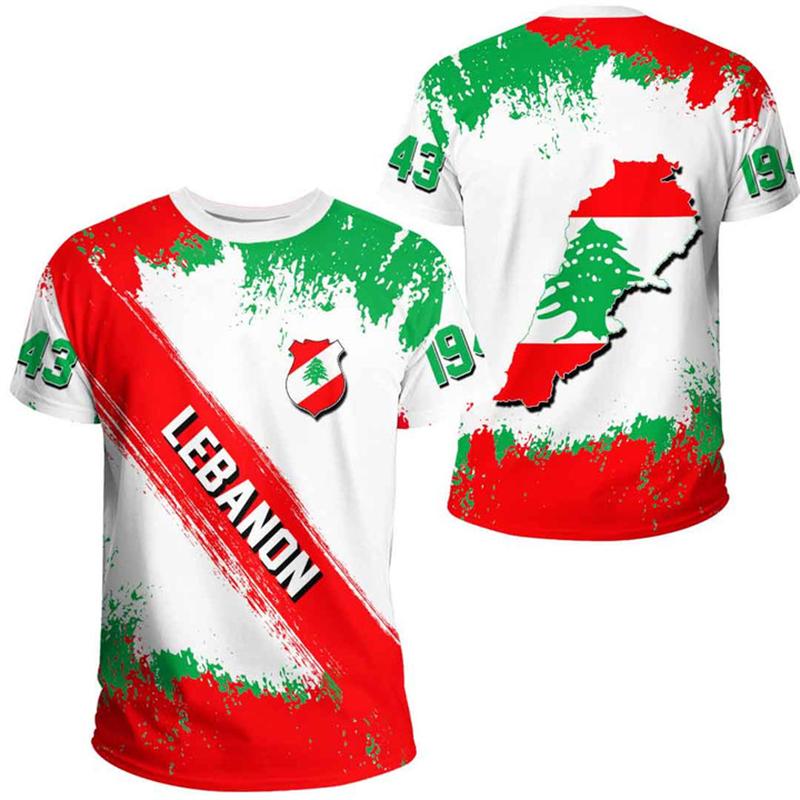 Libanon-Flagge Herren-T-Shirt mit Wald-Camouflage-Print, libanesisches Emblem, Sommerstraße, übergroße Mode, kurzärmelige Oberteile