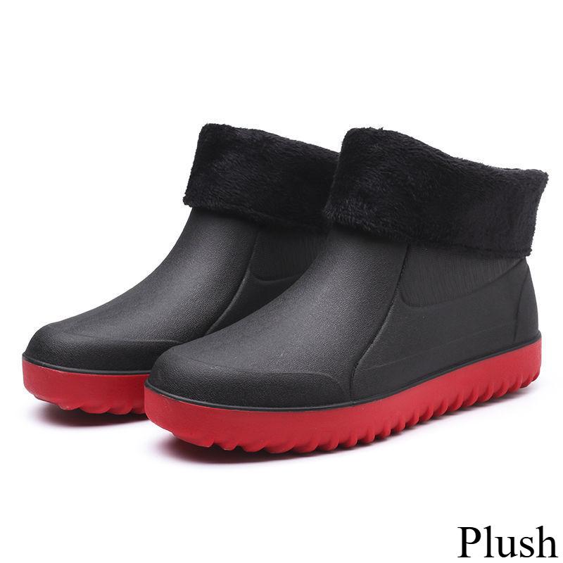 Men's and Women's Rain Boots Short Tube Water Shoes Non-slip Wear-resistant Plus Velvet Rain Boots Waterproof Warm Fishing Shoes Work Shoes