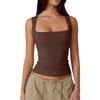 Solid Color Square Neck Sleeveless Top Solid Color Square Collar Slim Fit Sleeveless Top Female