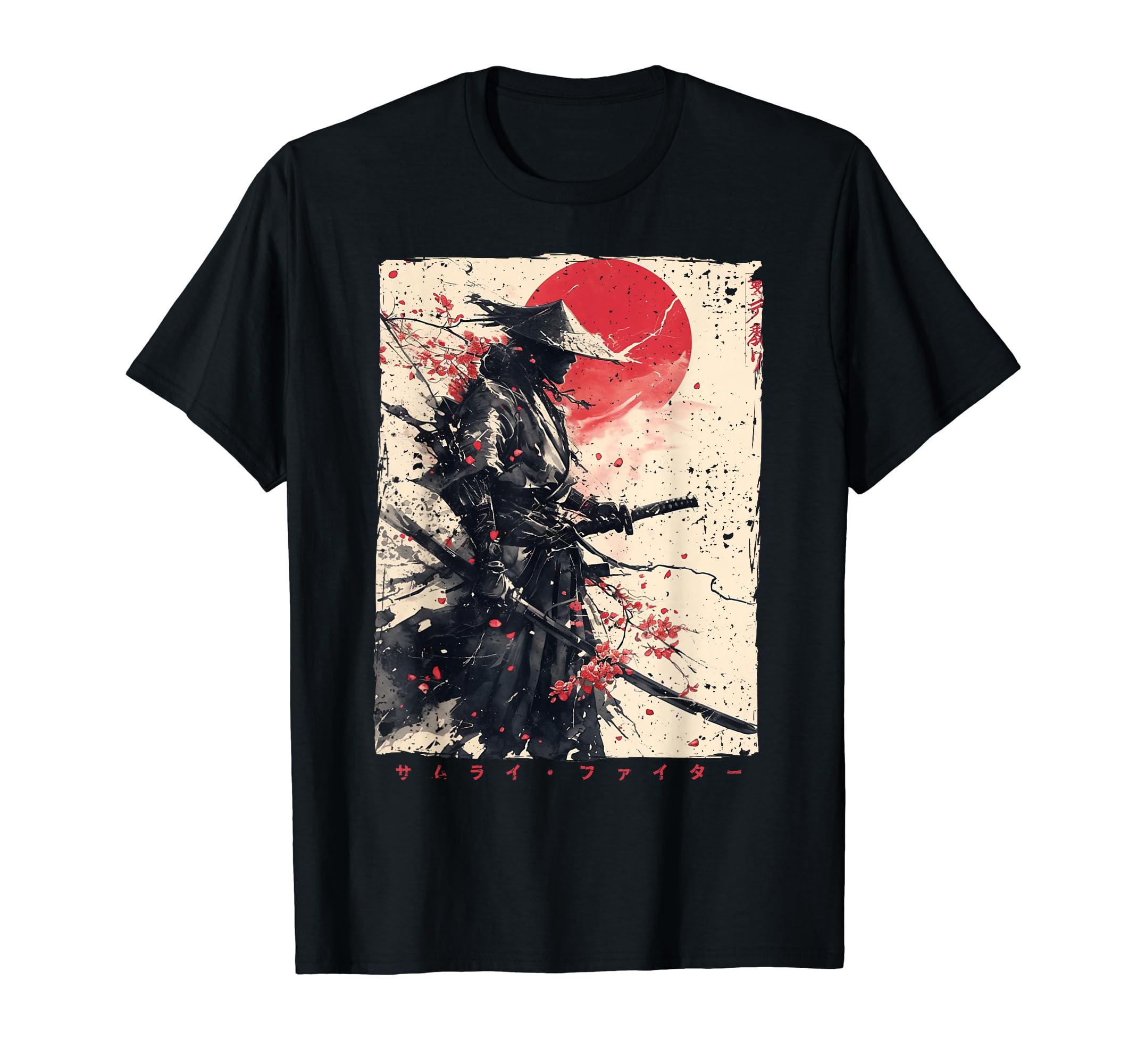 Japanese Samurai Fighter Ink Samurai Samurai, Plane, Ukiyo-e Painting, T-shirt чёрный