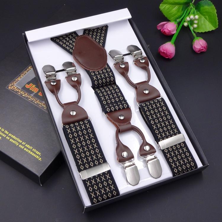 Men'S Six-Clip Suspender Belt Jacquard Strap 3.5 Six-Clip Printed Webbing Six-Clip Wide Strap Clip