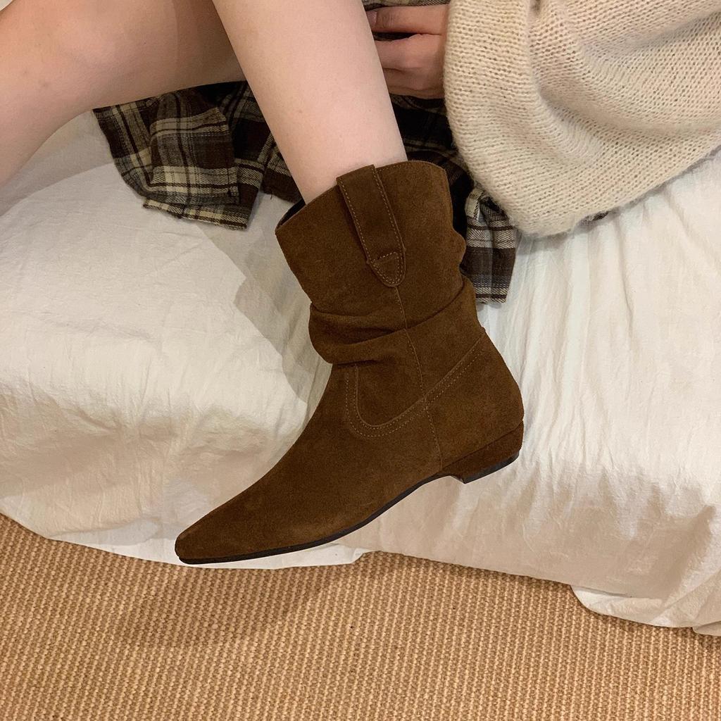 Wersja ze skóry bydlęcej! Retro buty kowbojskie z niskim obcasem i szpicem damskie jesienno-zimowe nowe buty Martin uniwersalne cienkie buty
