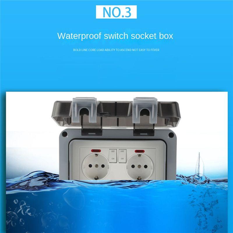 A84E-Outdoor Socket Waterproof Socket Dustproof With Switch Indicator Light, Wall Socket Wet Room Surface-Mounted Protective Con