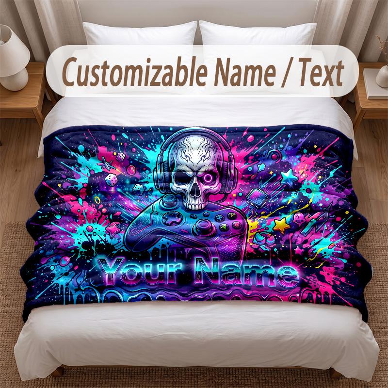 Music General Theme Soft Blanket Personalized Custom Name Text Print Warm Blanket Home Sofa Bedroom Decor