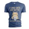 Lustiges Kaffee und Katzen T-Shirt Herren Damen Tees Top Ich mag Katzen Kaffee Shirt Lustiger Spruch Shirt