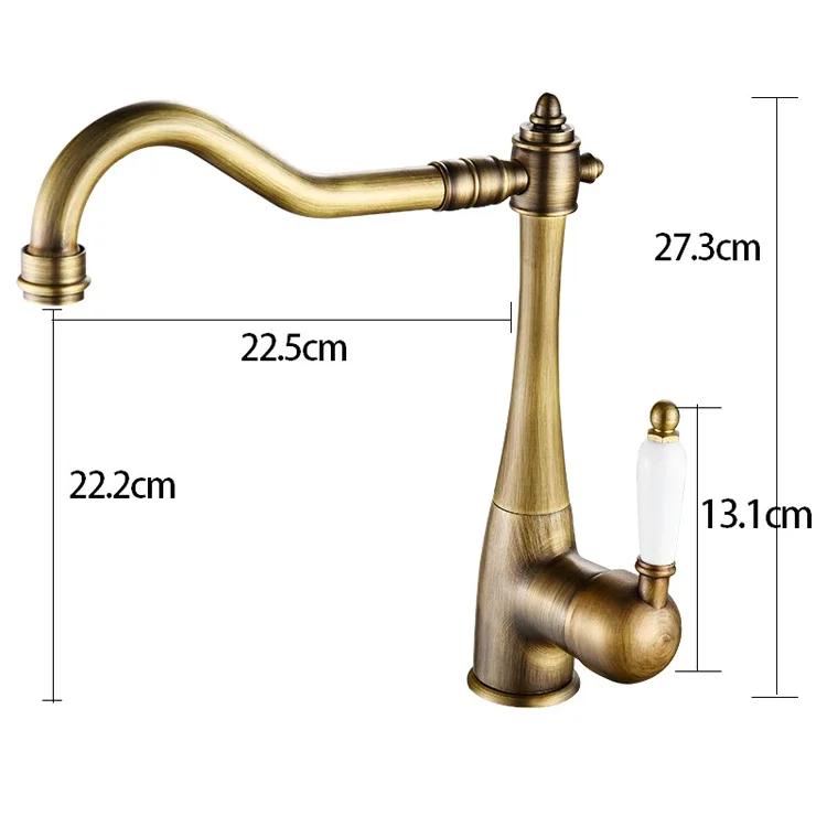Antique Brass Kitchen Faucet Ceramic Handle Deck Mount Basin Sink Faucet 360 Rotate Mixer Taps Hot Cold Water Faucet Crane
