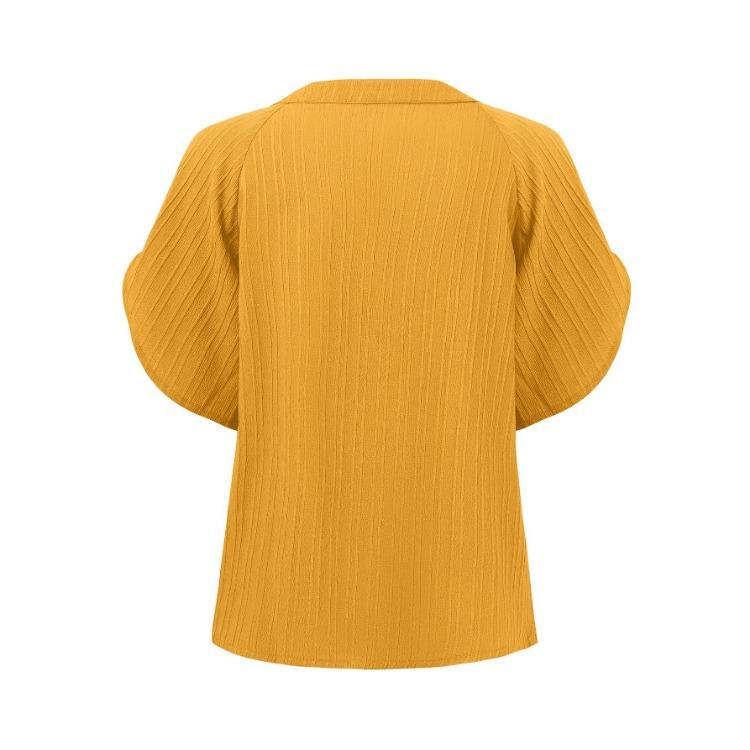 Women Casual V-Neck Loose Pullover Top Half Sleeved Blouse Solid Color Spring Summer Shirt S-XL
