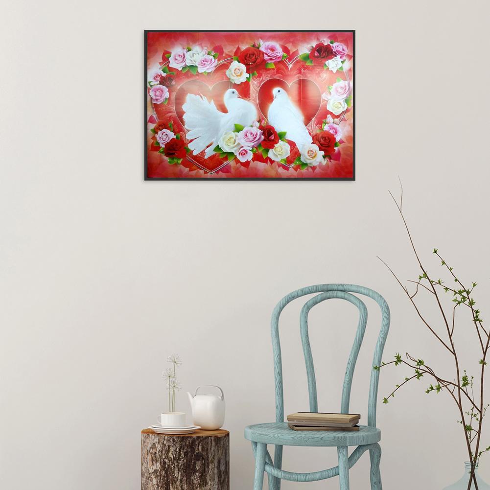 Huacan 5D DIY DIY Diamantové vyšívací sady Love Pigeon Cross Stitch