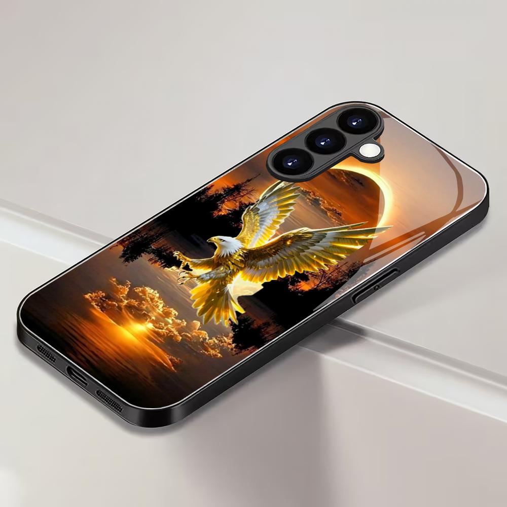 Eagle Flying Design Tempered Glass Phone Case Suitable for Samsung Galaxy S26 S25 S24 S22 S21 S20FE/Ultra/Plus Scratch Resistant