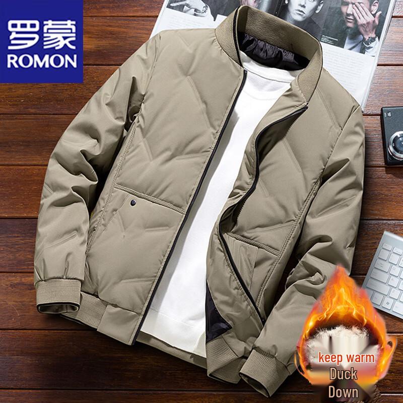 ROMON Men s Casual Baseball Collar Loose Down Jacket 2XL хаки