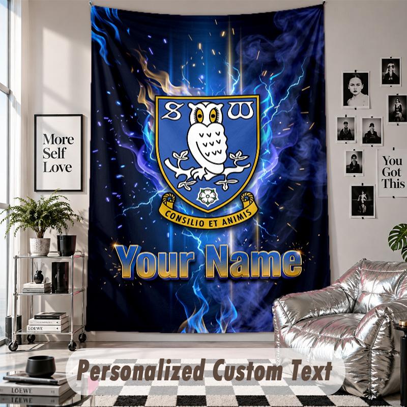 Wall Hanging Tapestry With Custom Name & Text, Sheffield Wednesday FC Decorative Tapestry For Bedroom