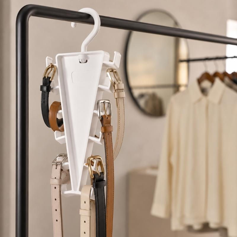 White Plastic Angled Hanger Holder for Closet Storage, Double Sided Rack for Scarves Belts and Daily Closet Rod Use