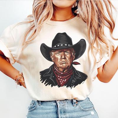 Comfort Colors® Cowboy Trump Shirt, American President Trump T-Shirt, Trump 2025, Political Shirt, Trump Supporter Shirt