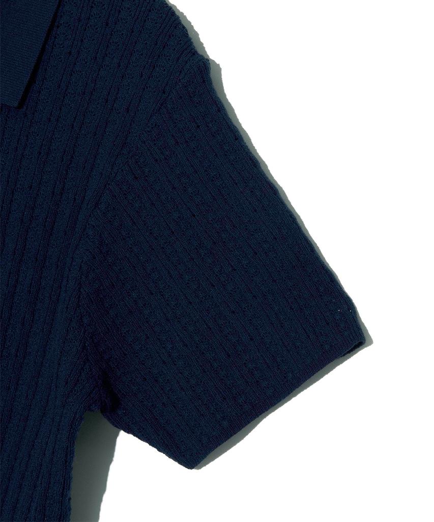 LEE Women Collared Crop Short Sleeve Knit Navy