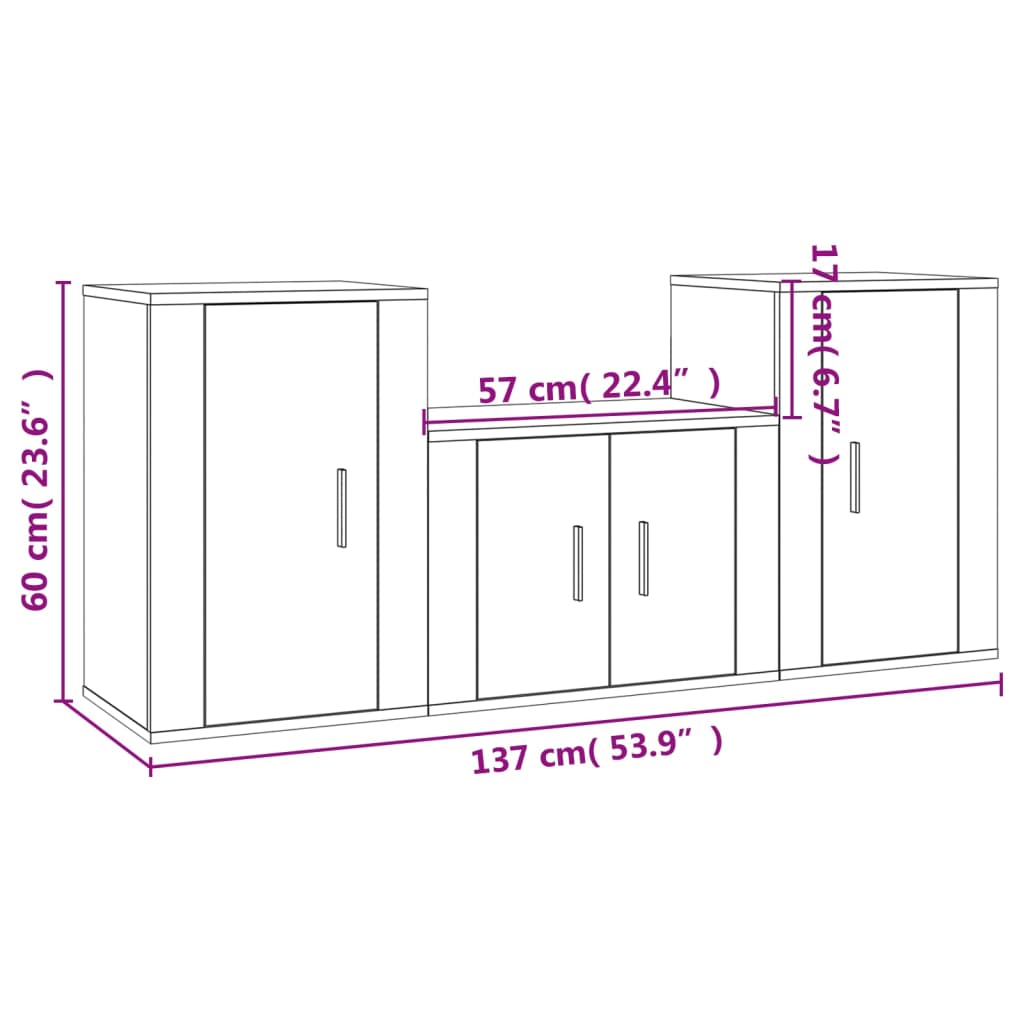 3 Piece TV Cabinet Set Grey Sonoma Particleboard
