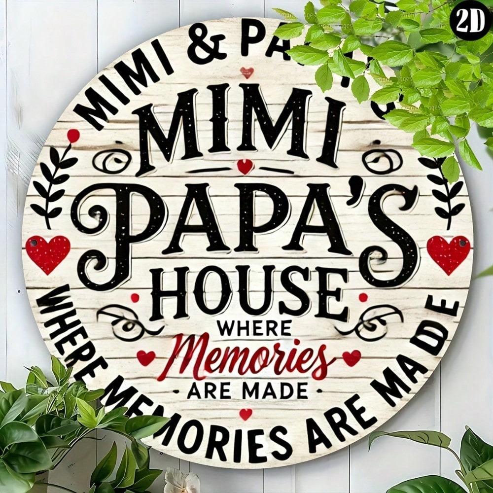 1pc Retro Family Home Metal Wall Art Sign Mimi Papa House Memories Vintage Decor Plaque for Garden Patio Indoor Outdoor Durable Iron