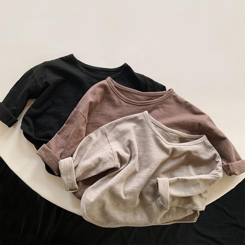 Unisex Kids Korean Style Solid Long Sleeve Cotton Casual T Shirt Top
