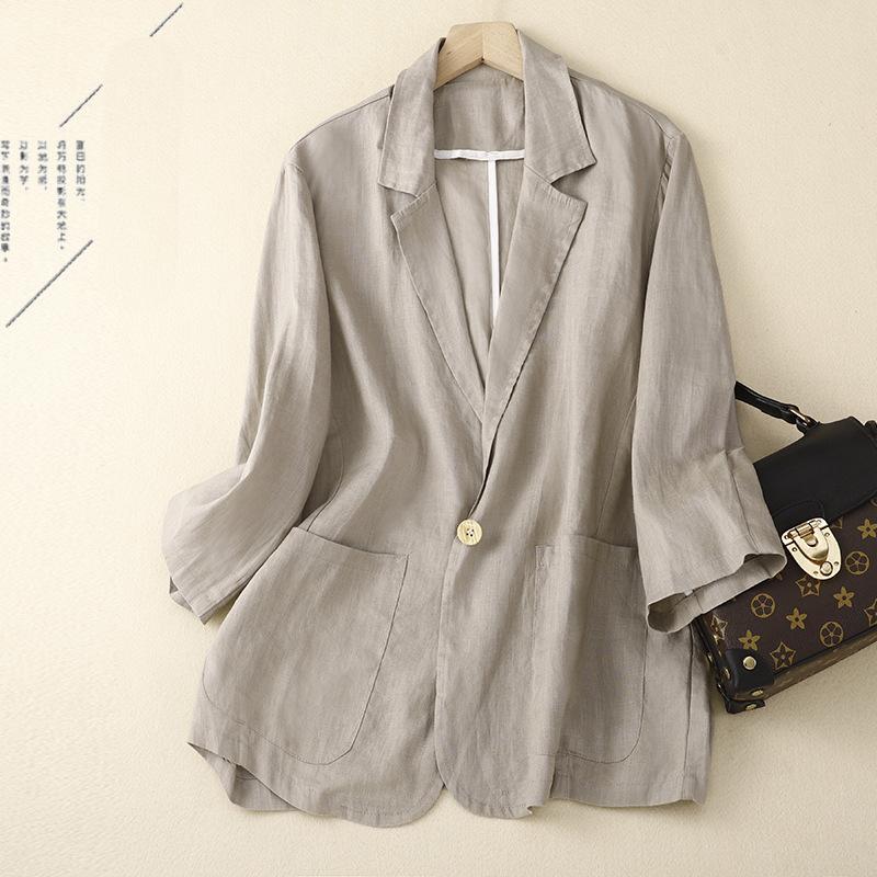 

Повседневная короткая куртка из хлопка и льна с рукавом три четверти, шорты больших размеров, однотонный пиджак, топ, весенне-осенняя литературная куртка для женщин XL