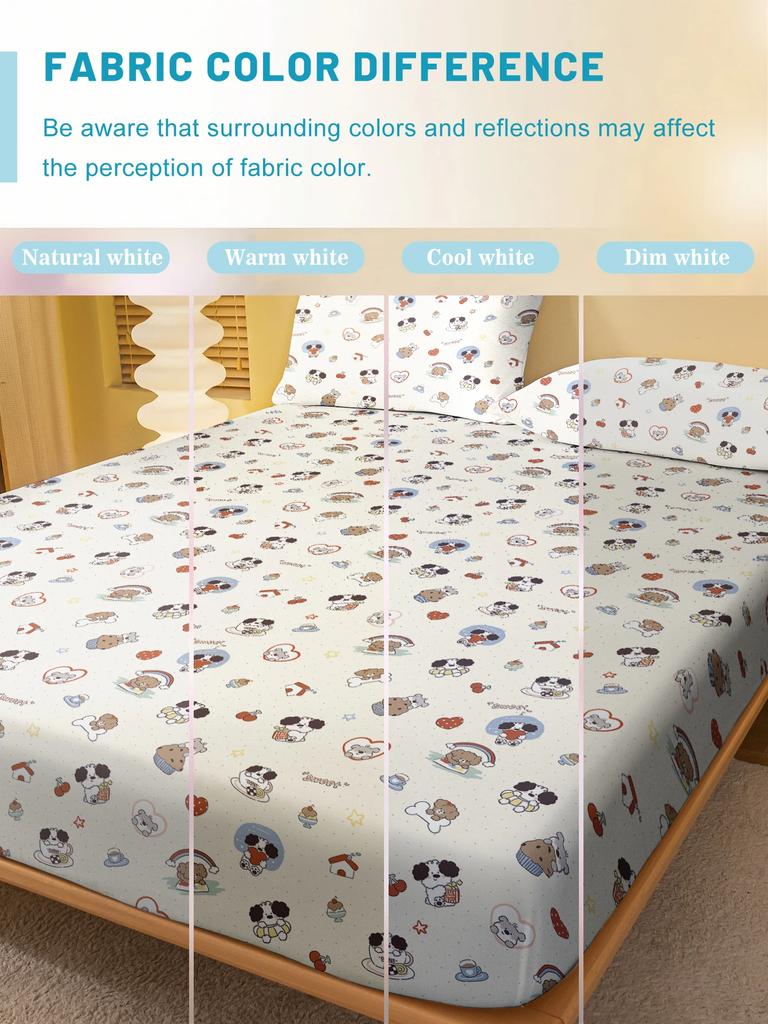 Cartoon 1 Cute Fun Animal Dog Printed Matte Fitted Sheet, Bedroom Printed Bed Cover, Bedding Excluding Pillowcases